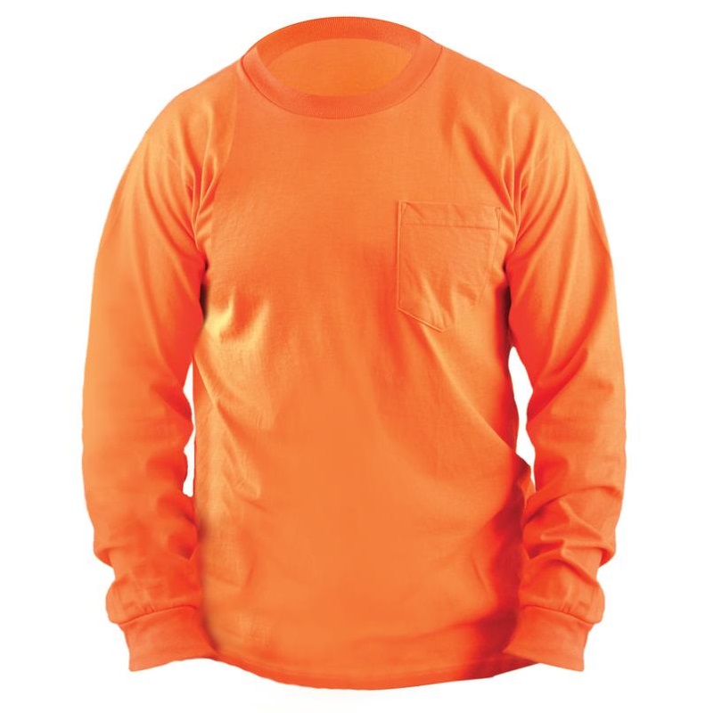 Classic Cotton Long-Sleeve T-Shirt w/Pocket in Orange